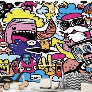 Murale Graffiti bambini camera decorazione carta da parati Peel & Stick colorato Graffiti Street carta da parati autoadesiva Wall Street art Decor casa e stanza