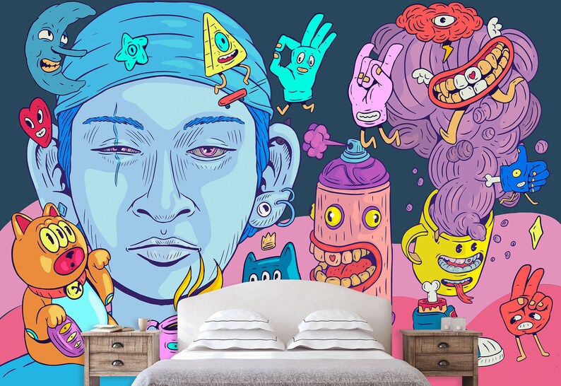 Mural Graffiti Wallpaper Abstract Wallpaper Graffiti Wall Etsy