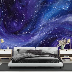 Navy Blue Space Wall Mural Wallpaper Peel and Stick Galaxy Wall Decor Home Wallpaper Decoration Space Stars Self Adhesive Kids Bedroom Mural