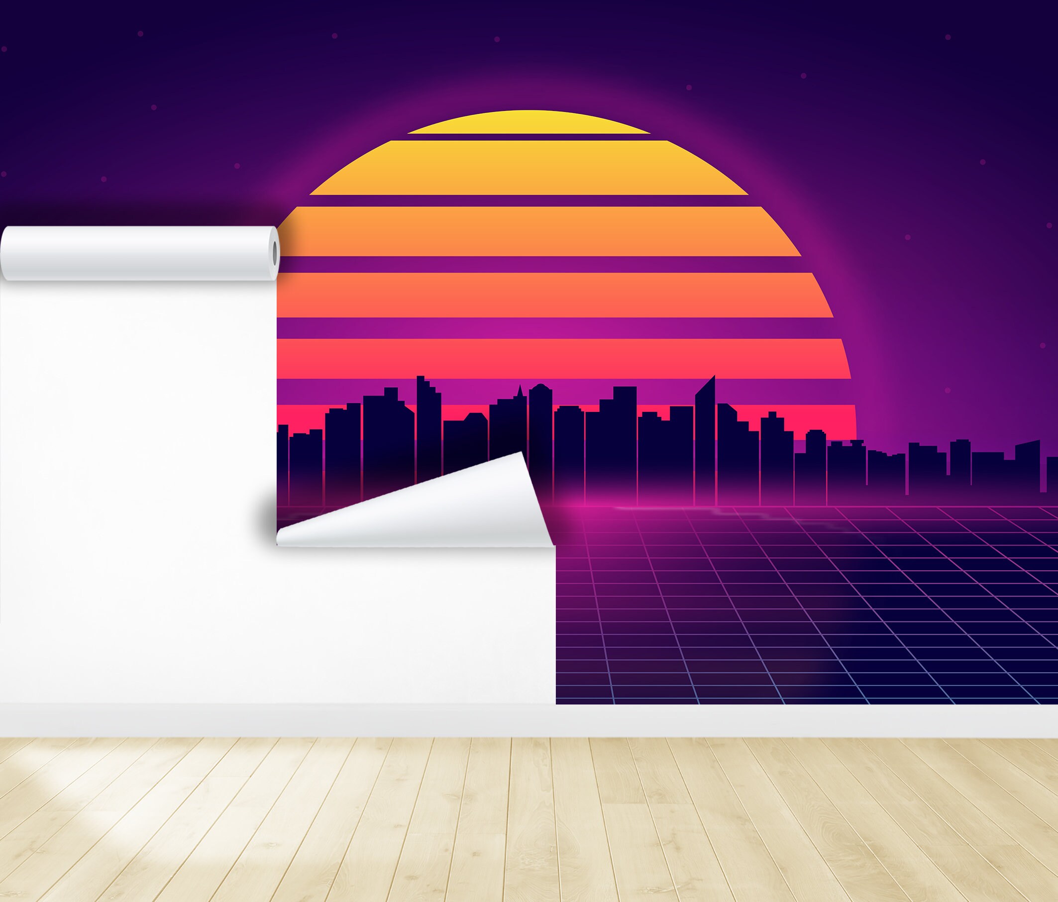 Futuristic Retro Neon Wallpaper Vaporwave Wall Mural Print Synthwave ...