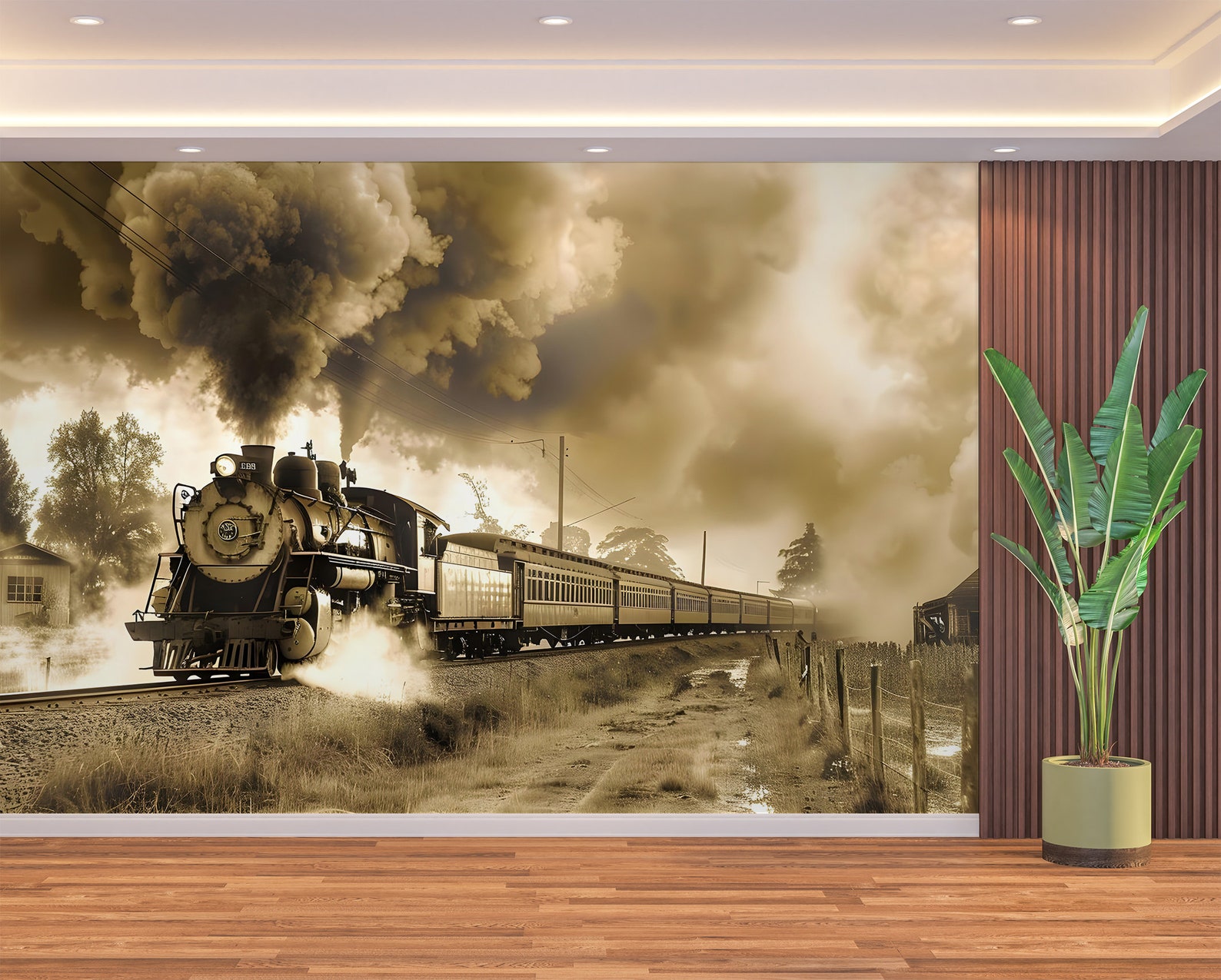Train Wallpaper Steam Express Wall Mural Vintage Steam Engine ...