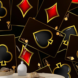 Playing Cards Wallpaper Poker Casino & Card Suits Self Adhesive Poker Chips Wall Art Mural Modern Peel and Stick Decor image 2