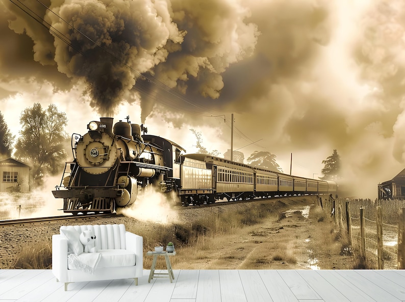 Train Wallpaper Steam Express Wall Mural Vintage Steam Engine ...