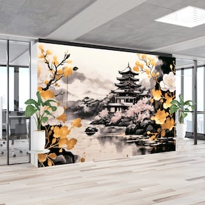 Sakura Blumen Japanische Tapete Asiatische Natur Wandbild & Halterung und Japan Bäume Moderne Schälen und Stick selbstklebende Kunst