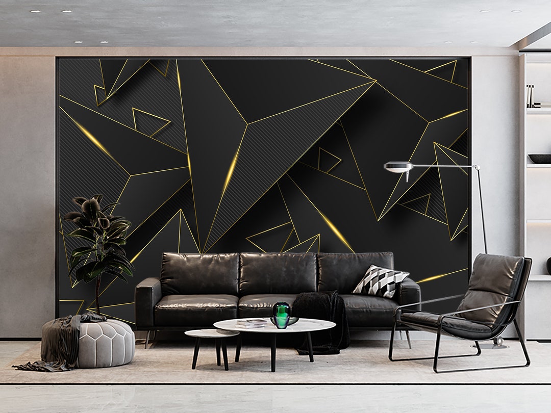 Papel pintado 3D Sólido Geométrico Abstracto Gris Triángulo Fondo Negro  Peel and Stick Mural de pared Sala de estar Decoración de pared de oficina  de moda -  México