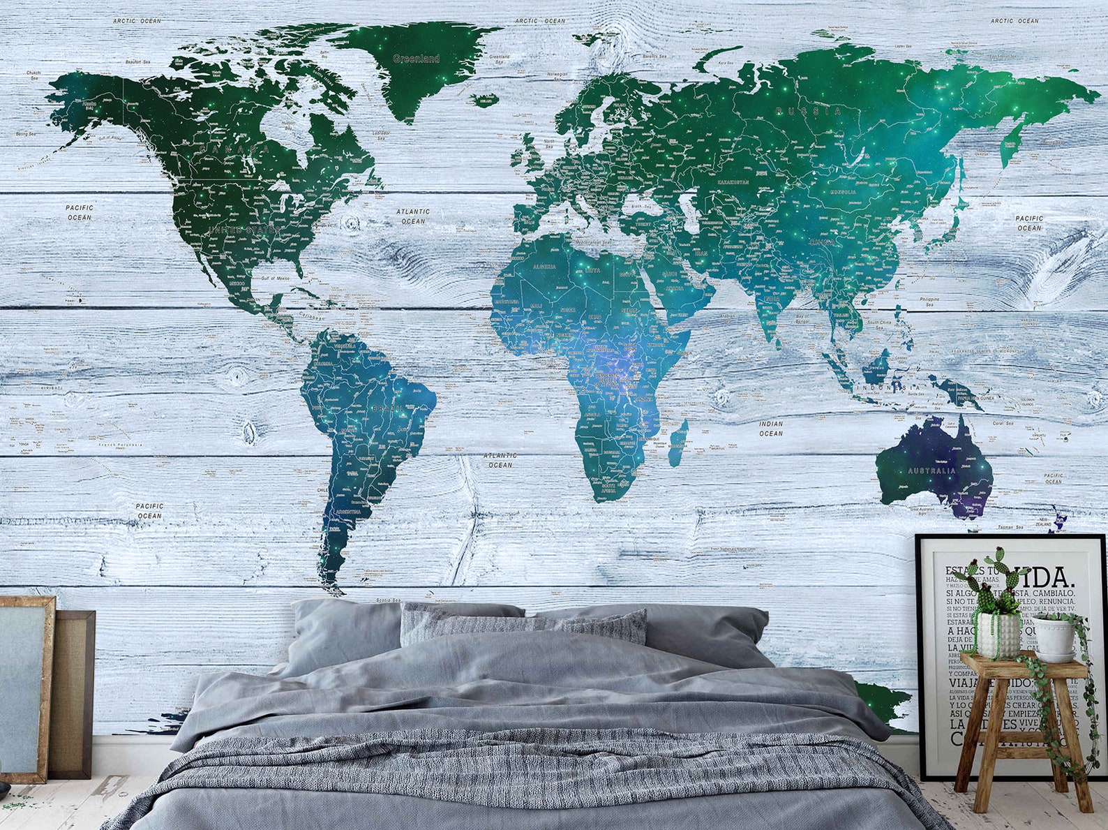 Mural World map decor Wallpeper Peel and stick wall mural Map | Etsy