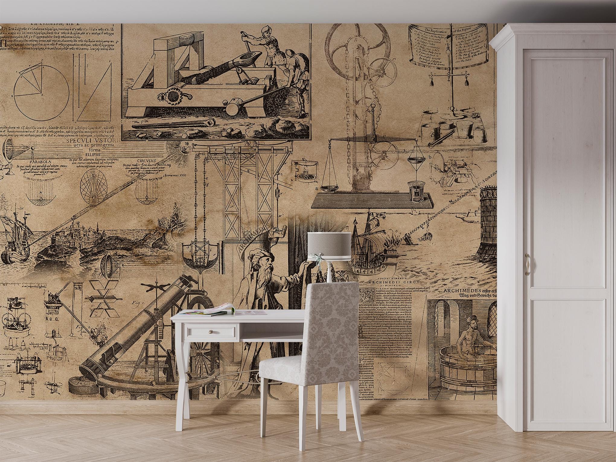 Archimedes Vintage Wallpaper Engineer Scientist Science Drawings ...