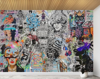Street Art Graffiti Wallpaper, Urban Style Peel and Stick Mural