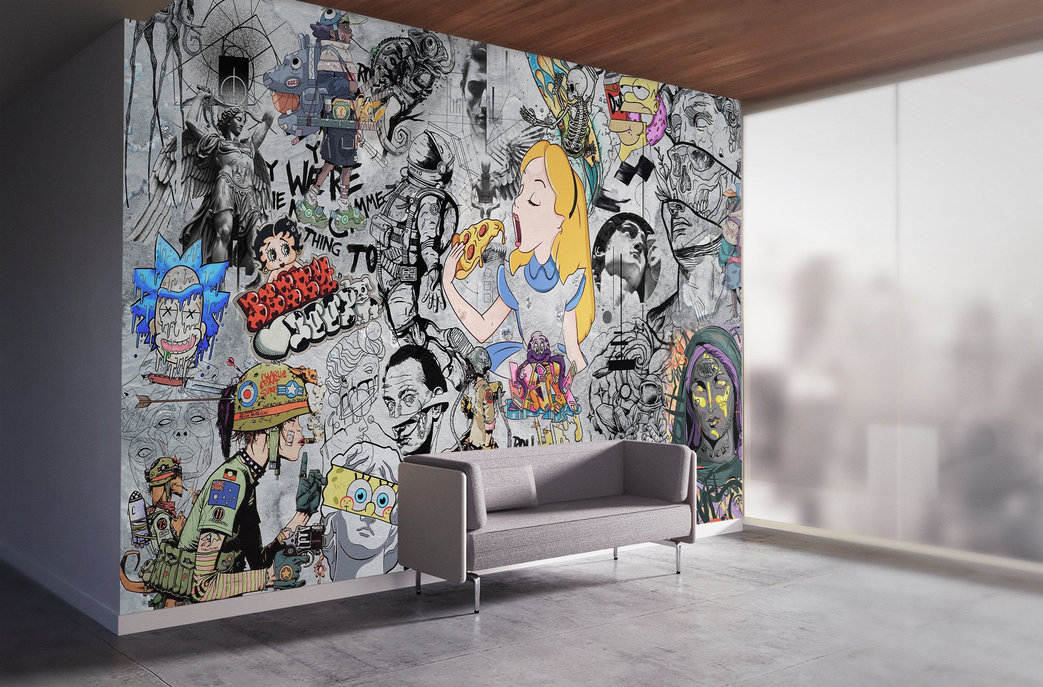 Cartoon 3D Wallpaper Wall Mural, Fashion Trend Street Graffiti
