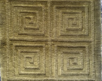 Tibetan traditional geometric design, 100% Silk, 1’6” x 1’5” Sized hand made rug