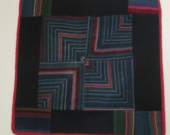 Vintage Tibetan Patchwork Tapestry, Asian Wall Decor (1'9" x 1'9")