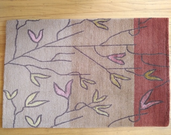Floral Tibetan Rug, Silk Detail, Hand Knotted 2x3 Rug