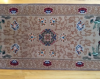Hand woven Traditional Tibetan rug with central medallion design, 100% New Zealand Wool