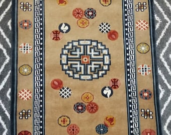 Hand Woven Tibetan Wool Rug, Medallion Design, 2'11.5"x6'2.5"