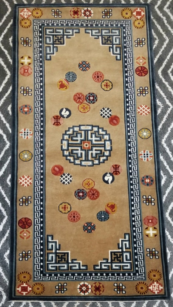 Hand Woven Tibetan Rug With Central Medallion Design With Other
