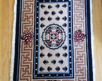 Handmade Tibetan Wool Rug, Central Medallion Design, 2x3 Door Mat