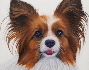 Papillion huisdier portret origineel olieverfschilderij