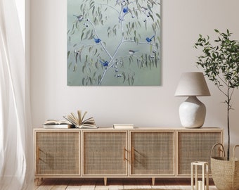 Laat ze zijn - origineel olieverfschilderij - Blue Splendid Wrens