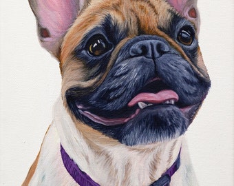 Franse Bulldog huisdier portret origineel olieverfschilderij