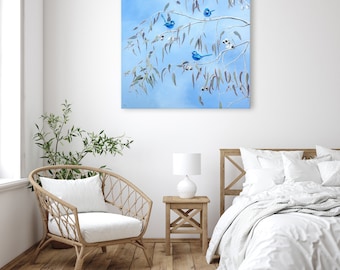 Blue Harmony - Originele Olieverf - Blauwe Prachtige Winterkoninkjes