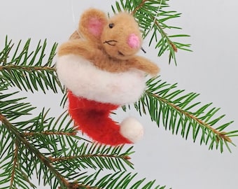 Hand-felted mouse – cute mini mouse pendant | Christmas decoration, tree ornament, gift tag