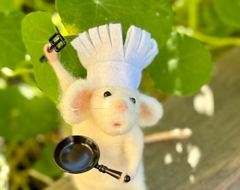 Felted Mouse Chef – Mini Mouse | Kitchen Decor, Seasonal Table, Birthday Gift, Handmade