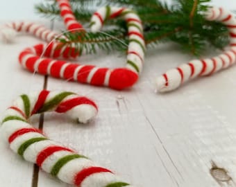 Hand-felted candy cane – Mini candy cane ornament | Christmas decoration, tree ornament, gift tag