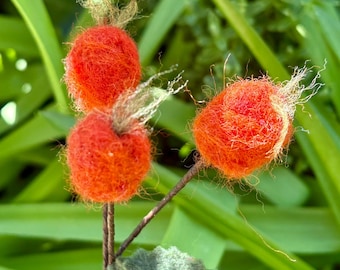 Hagebutten Zweig aus Filz – Herbstdeko handmade | Gefilzter Hagebuttenzweig , Filzblume, Naturdeko, Zweig für Vase oder Kranz