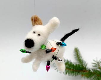 Hand-felted dog – cute mini terrier dog pendant for party lights | Christmas decoration, tree ornament, gift tag