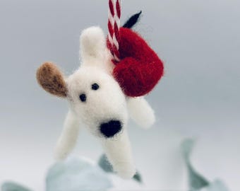 Hand-felted dog – cute mini terrier dog charm with heart | Valentine's Day decoration, gift tag