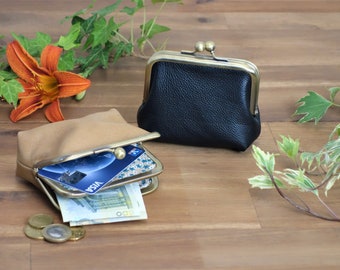 Leather clip purse with 2 compartments