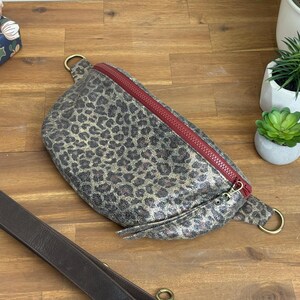 leather bum bag with leopard print