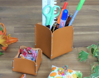 Schälchen - Set aus vegetabilem Leder, handgenäht