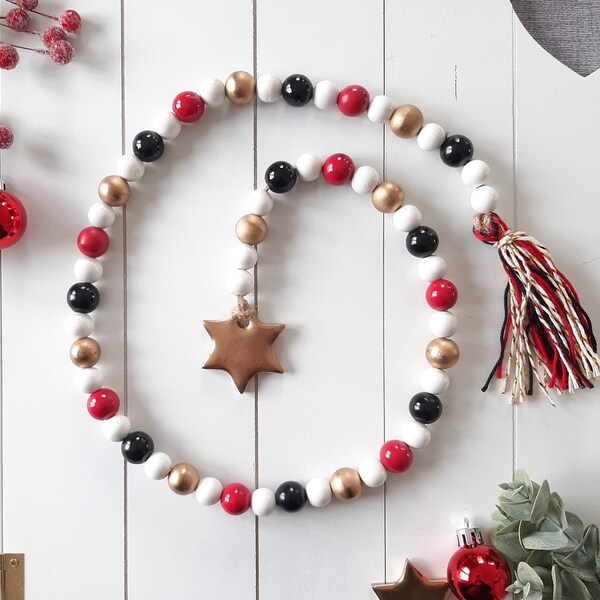 Holzperlenkette "Dear Santa", Weihnachten, Christmas, Landhaus, Farmhouse,  Etagere, Etageren Deko, wooden bead garland, tiered tray, Deko