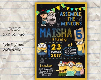 minion photo invitation printable minion birthday invitation etsy