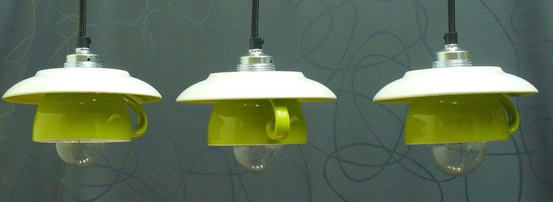 3 cup lamp as a hanging lamp in the color green image 2