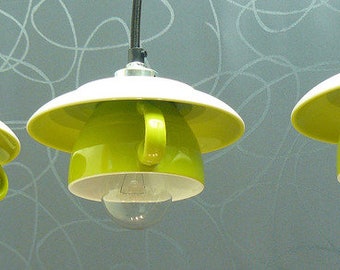Lampe 3 tasses comme lampe suspendue de couleur verte