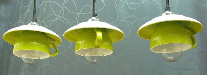 3 cup lamp as a hanging lamp in the color green image 1