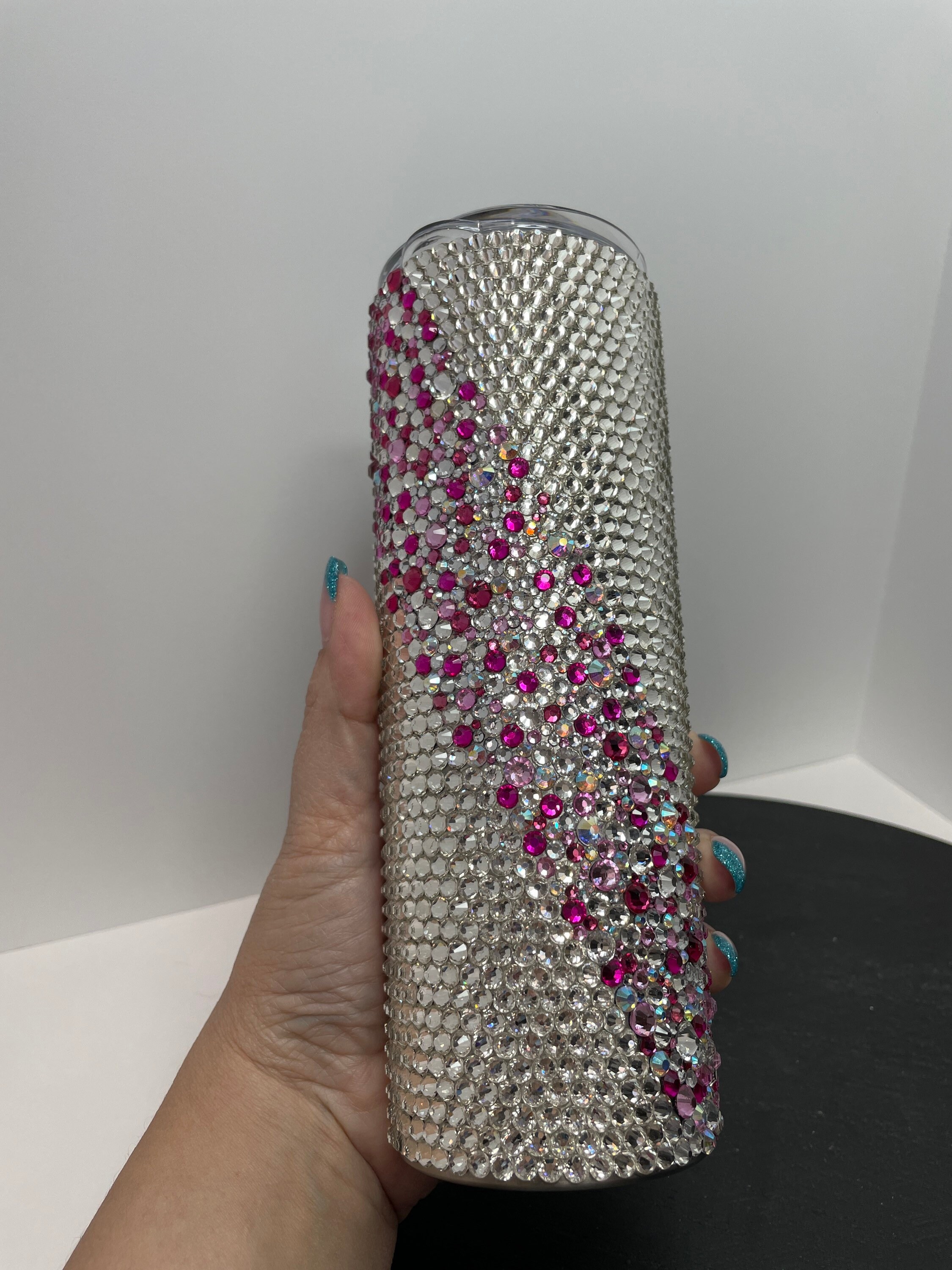 Pink and Clear Rhinestone Tumbler - Etsy
