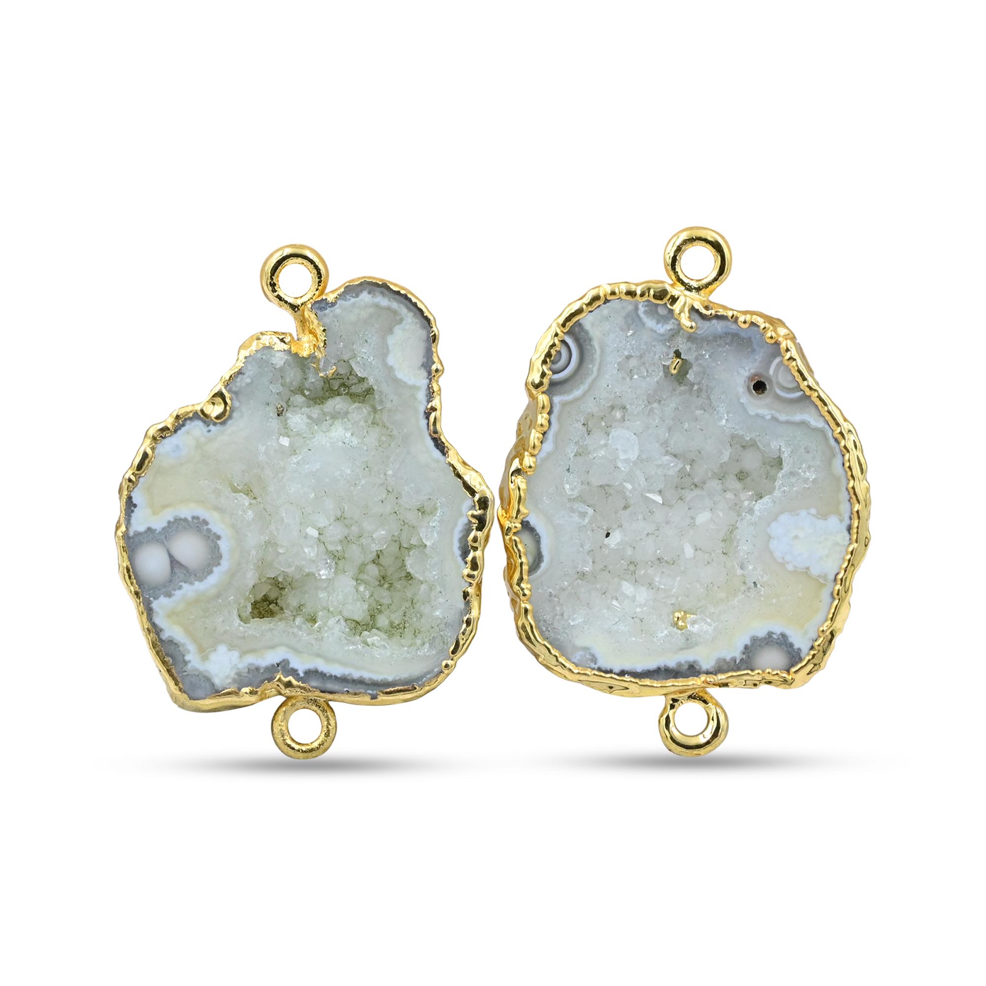 Connecteurs électroplaqués Pour Bijoux - Tranche De Géode Druzy Naturelle - CJ-1401