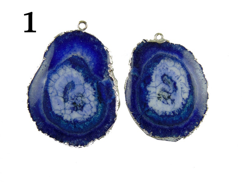 Real Blue Solar Quartz Agate Geode Druzy Silver Electroplated Connectors Pair For Making DIY Earring Gemstone Geode Connector Making Jewelry