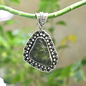 High Quality Moldavite Pendant, 10.13 Gram Green Moldavite Pendant, 925 Silver Pendant for Necklace, Czech Moldavite, Fine Handmade Jewelry