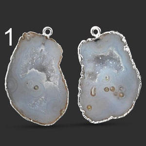 Geode Slice Druzy, White DIY Geode Earrings, Geode Connectors, Double Bail Druzy Silver Plated Earring Pair Connector, Finding Jewelry 3442