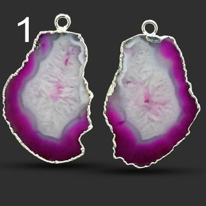Natural Pink DIY Geode Earrings, Geode Slice Druzy, Agate Geode Connectors, Druzy Silver Plated Earring Pair Connector, Finding Jewelry 2510