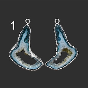 Rare Green Slice Agate Geode Druzy Earring, Geode Connectors, DIY Geode Druzy Silver Plated Earring Pairs Connectors, Finding Jewelry 5234