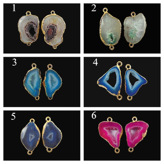 Brown White Real Geode Slice Druzy Gold Plated DIY Necklace Bracelets Connectors