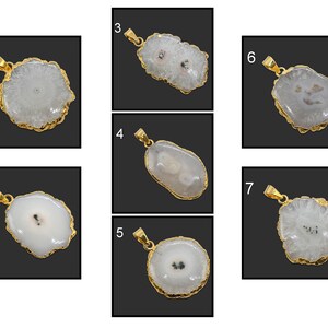 24K Gold Plated Pendant Geode Stone Agate Pendant, Amazing Solar White Druzy Gemstone Pendant Connector Finding Making Pendant Jewelry 3658
