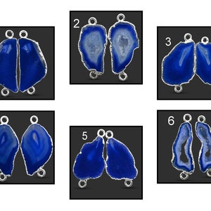 Rare DIY Geode Earrings Connectors, Double Bail Geode Blue Slice Druzy, Druzy Silver Plated Earrings Pairs Connector, Finding Jewelry 2806