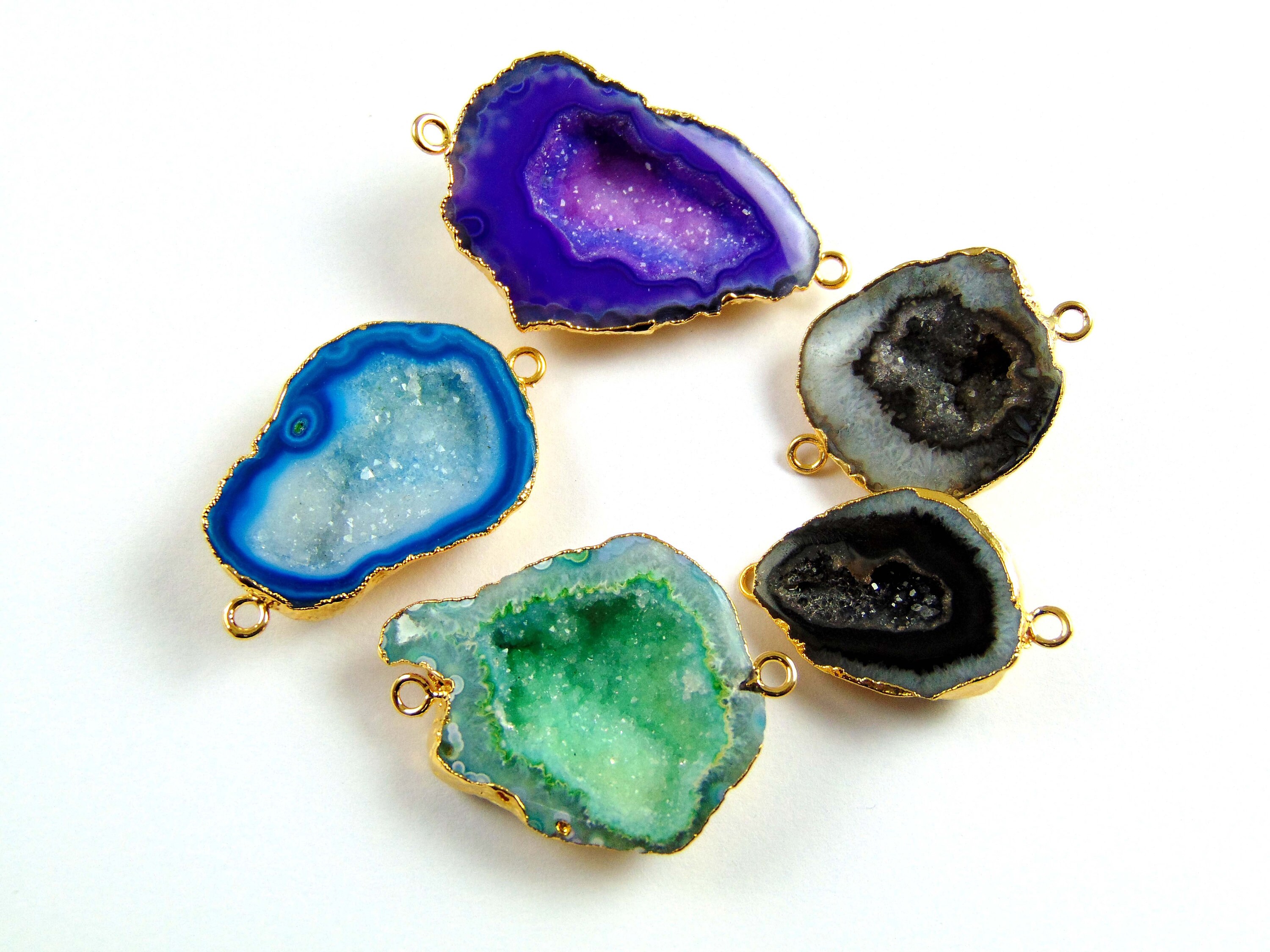 Blue Green Natural Geode Slice Druzy Gold Plated Fashion Designer Connector DIY Blue Green Natural Geode Slice Druzy Gold Plated Fashion Designer Connector DIY