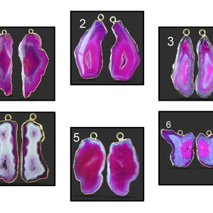 Rare DIY Earrings, Pink Geode Slice Pair Geode 24k Gold Plated Earring Connectors, DIY Geode Connector Components Findings Supply, 2568